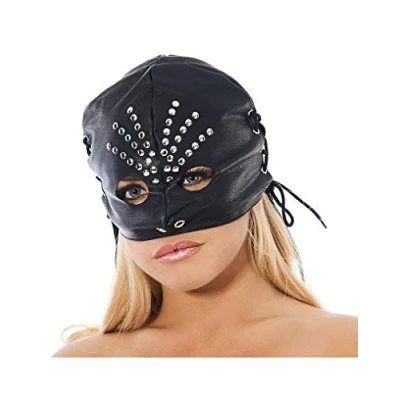 Afbeelding van Rimba Bondage Play Hoofdmaster met ronde oog gaten en gedecoreerd siernieten