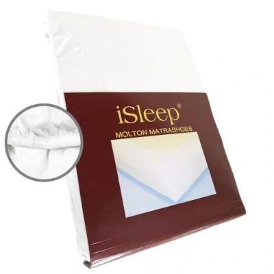 Afbeelding van iSleep Molton Hoeslaken 100% Katoen Litsjumeaux 180x200 cm Wit