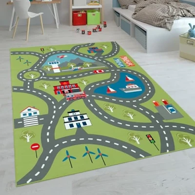 Afbeelding van Vloerkleden Voor Kinderen Laagpolige Kinderkamer Met Versch. Designs Speelvloerkleden Meerkleurig, Maat:100x200 cm, Kleur:Groen 2