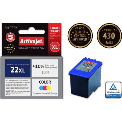 Afbeelding van Activejet Encre AH 22RX (remplacement HP 22XL C9352A ; Premium 18 ml couleur), Rendement élevé (XL), Cyan, Magenta, Jaune, à colorant, ml, 1 pièce(s), Paquet unique