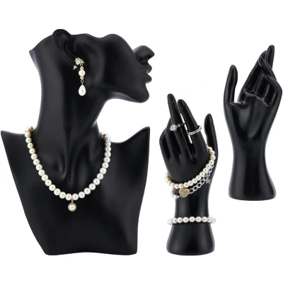 Afbeelding van Inovra Zwarte Resin Mannequin Display Set Sieraden Buste Model Armband Ketting Ring Standaard