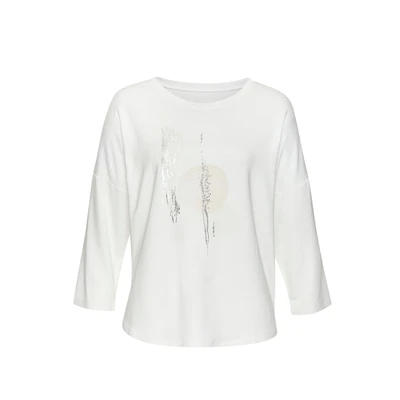 Afbeelding van Lascana Shirt Met 3/4 mouwen glanzende folieprint van hoogwaardige french terry kwaliteit viscose