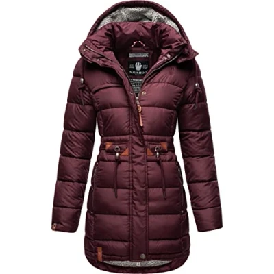 Afbeelding van Navahoo Daliee Winterjas voor dames, gewatteerde jas, korte warm gevoerd, afneembare capuchon, XS XXL, wijn, XXL