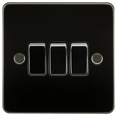 Afbeelding van Knightsbridge FP4000GM Plat FPAV4000GM platte plaat 10A 3G 2 weg schakelaar gunmetal, 230 V