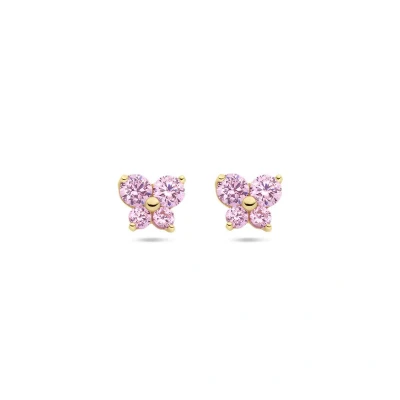 Afbeelding van Oorknoppen vlinder roze zirkonia 14k geelgoud 40.28466