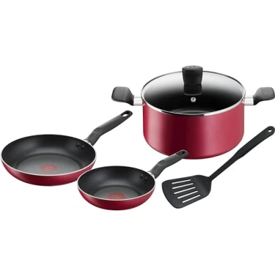 Afbeelding van Tefal Set van 5 stuks, pannen 20/24 + kookpan 24 cm deksel spatel, geen inductie, antiaanbaklaag, thermo signaal warmte indicator, ergonomische handgreep, Super Cook B460S584