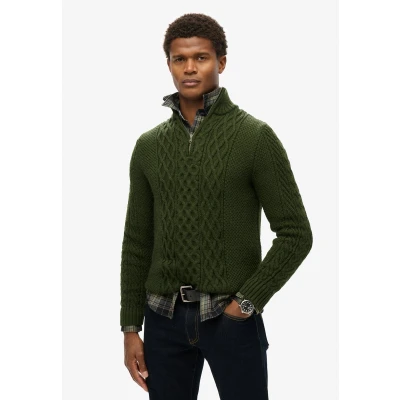 Afbeelding van Superdry Mannen Gebreide Jacob Kabeltrui met Halve Rits Groen Grootte: Xxl