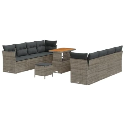 Afbeelding van vidaXL 11 delige tuin sofa set met kussens grijs poly rattan acacia