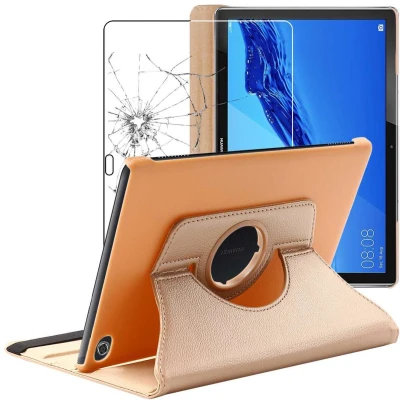 Afbeelding van ebestStar Hoes voor Huawei MediaPad M5 Lite 10.1, Roterende Etui, Case, 360 Draaibaar hoesje, Goud + Gehard Glas