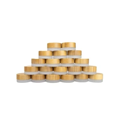 Afbeelding van Wachsmann Hoogwaardige glazen pot met bamboedeksel, voor duurzame doe het zelf natuurlijke cosmetica, reishouder zalven en lotions, 5 ml, ongegraveerd, 20 stuks