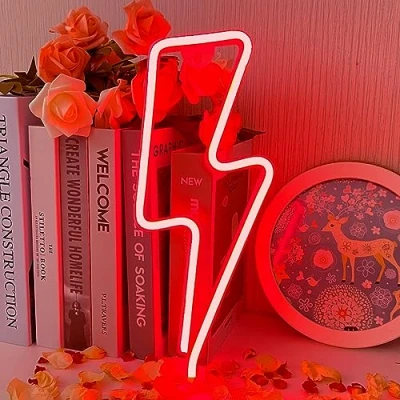 Afbeelding van Bliksem Neon LED Lightning Sign Rood Licht Bord, Batterij of USB Operated Lights voor Kamer Decor Kerst Verjaardag Halloween Geschenken Jongens Meisjes Volwassen