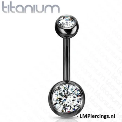 Afbeelding van Piercing titanium zwart met steentje