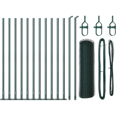 Afbeelding van vidaXL Hexagon Fence Groen 0.4x25 m Staal, Palen met Basisplaten 13 stuks Ø32mm 50cm Gegalvaniseerd Staal