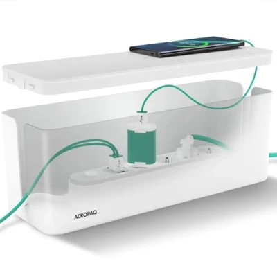 Afbeelding van ACROPAQ Kabelbox Large Opbergbox stekkerdoos, Kabel organiser Wit ACM002
