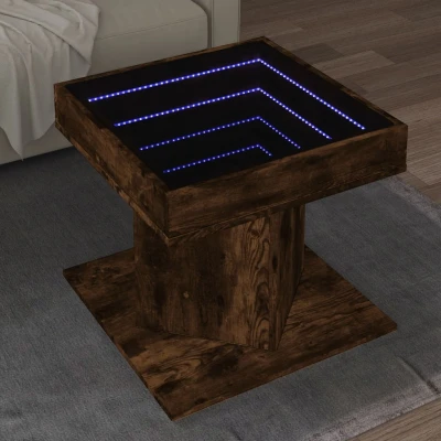 Afbeelding van Salontafel met LED 50x50x45 cm bewerkt hout gerookt eikenkleur