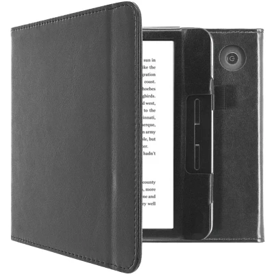 Afbeelding van Kobo Libra H2O Hoes: iMoshion Vegan Leather Bookcase Zwart Kunstleder E Reader Hoezen