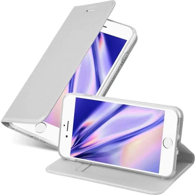 Afbeelding van Cadorabo Hoesje geschikt voor Apple iPhone 7 PLUS / 7S 8 in CLASSY ZILVER Beschermhoes met magnetische sluiting, standfunctie en kaartvakje Book Case Cover Etui