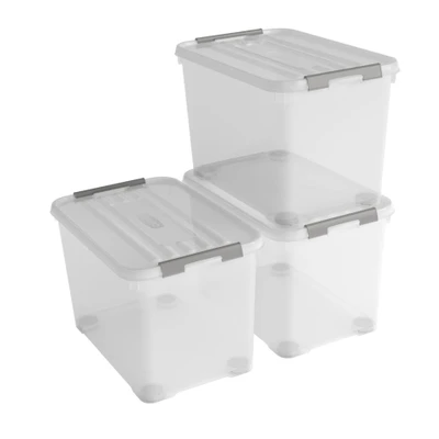 Afbeelding van Curver Handy+ Opbergbox 65L 3 stuks Transparant met deksel