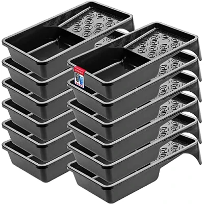 Afbeelding van KADAX Verfbakje, kunststof verfschaal, verfschaal voor muurverf, verfbak met klein handvat, schilderaccessoires, lakbak, schilderbenodigdheden, (12, zwart)