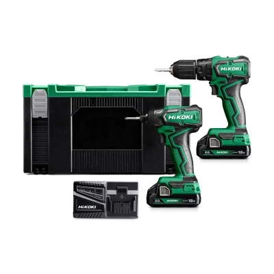Afbeelding van Hikoki KC18DDWGZ Combopack DV18DD + WH18DD 18 V 2 x 2,0 Ah accu lader In HSC III koffer