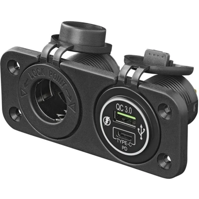 Afbeelding van Pro Plus Inbouw kit: 12V stekkerdoos + USB snellader type A C 2 weg 3A