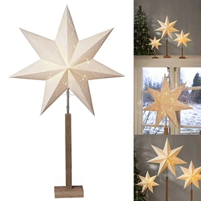Afbeelding van Kerstster, verlichte staand, raamster met verlichting, kerstdecoratie, venster, staande lamp, ster, Kerstmis, kerstdecoratie binnen, papieren ster verlicht, kerstlamp