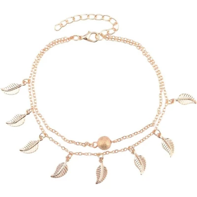 Afbeelding van Fako Bijoux® Enkelbandje Enkelsieraad Blaadjes Goudkleurig