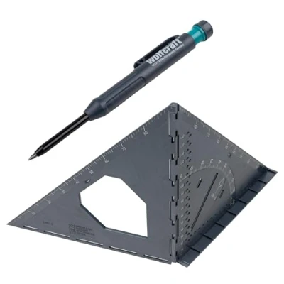 Afbeelding van wolfcraft Winkelhaak 3D Meetdriehoek Verstekhaak SET &#039;Meten en markeren&#039; inclusief timmermanspotlood 8659000