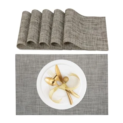 Afbeelding van Relaxdays placemats set van 6 tafelonderleggers tafelmatjes geweven afwasbaar bruin