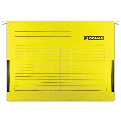 Afbeelding van DONAU 7420905 11 hangtas met linnen kikker van gerecycled karton 230 GSM voor DIN A4 kleur: geel 5 pack verwisselbare blanco borden ideaal kantoor en school de overheid groen