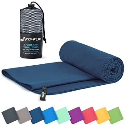 Afbeelding van Microvezel handdoeken compact, ultralicht &amp; sneldrogend handdoek de perfecte sporthanddoek, strandlaken en reishanddoek (70x140cm 1 stuk, Marineblauw)