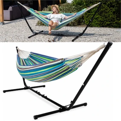 Afbeelding van Vita5 Hangmat met Standaard 2 Persoons Blauw/Groen Draaggewicht 205 kg Verstelbare Lengte In