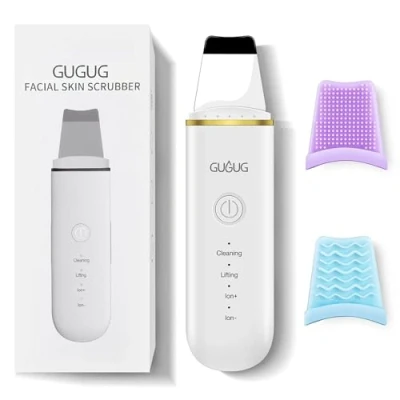 Afbeelding van Skin Scrubber Spatula, mee eterverwijderaar poriënreiniger met 4 modi, gezichtsscrubber, spatel, comedones extractor voor gezichtsdieptereiniging witgoud