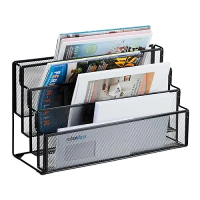 Afbeelding van Relaxdays tijdschriftenhouder staal 4 vakken brieven organizer tijdschriftenrek zwart
