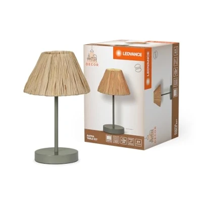 Afbeelding van LEDVANCE green brown Decor Raffia table luminaire made of bast and metal, E27, 200 mm diameter, lampshade recycled material, sustainable thanks to replaceable light source, simple installation