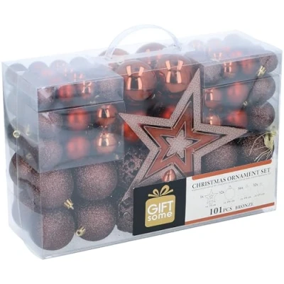 Afbeelding van Giftsome Kerstballen Set Brons 101 Stuks Kunststof Incl. Piek Ø3/4/6 cm