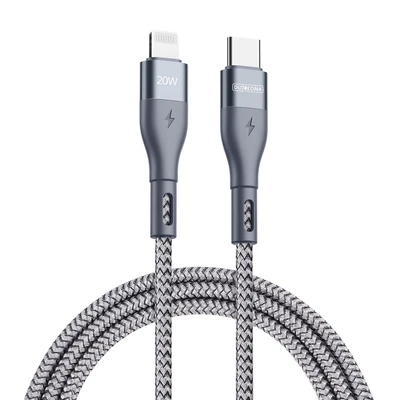 Afbeelding van Duzzona 2.22A USB C naar Lightning Kabel 20W Power Delivery 3M Grijs