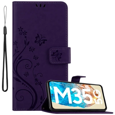 Afbeelding van Cadorabo Hoesje geschikt voor Samsung Galaxy M35 in BLOEMEN DONKER PAARS Beschermhoes bloemmotief met magnetische sluiting, standfunctie en kaartsleuven Book Case Cover Etui