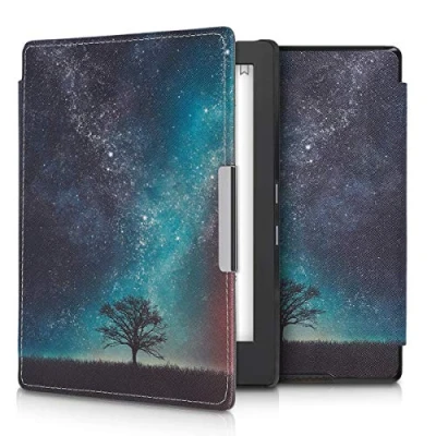 Afbeelding van kwmobile e reader hoesje compatibel met Kobo Aura H2O Edition 1 Magneetsluiting Ereader case Sterrenstelsel en Boom in blauw/grijs/zwart