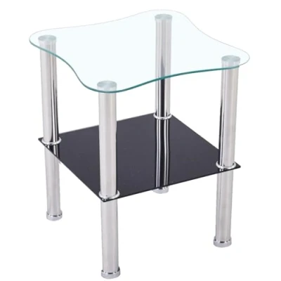 Afbeelding van CasaXXl Salontafel, glas met veiligheidsglas en facetgeslepen, glazen tafel, perfect geschikt als bijzettafel/woonkamertafel, 40 x 47 cm (afgerond, zwart)