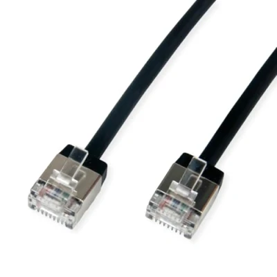 Afbeelding van ROLINE U/FTP DataCenter Patchkabel Cat.6A (Klasse EA), LSOH, dun, extra korte stekker, zwart, 1 m