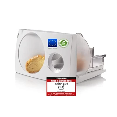 Afbeelding van Emerio Allessnijder &quot;Made in EU&quot; MS 125000, roestvrij stalen messen Duitsland geproduceerd, instelbaar 0 17 mm, BPA vrij, ruimtebesparend inklapbaar, met veiligheidsschakelaar, Eco 100 watt, wit