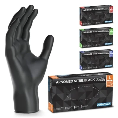 Afbeelding van ARNOMED wegwerphandschoenen zwart extra sterk, in L, 50% dikkere nitril handschoenen, 1000 stuks , poedervrij, latexvrije rubber S, M, L &amp; XL
