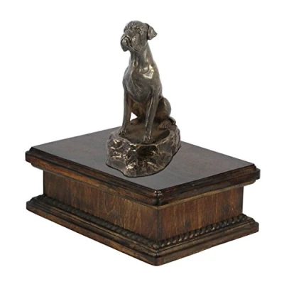 Afbeelding van Art Dog Custom Mama Sitting Statue Memorial Urn Handgemaakt koud gegoten brons op berkenhouten voet 24,5x29x21cm 5l Bokser III