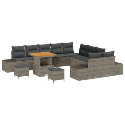 Afbeelding van vidaXL 13 delige tuinsofa set met kussens grijs poly rattan acacia