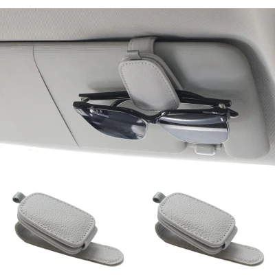 Afbeelding van zonnebrilhouder voor in de auto, magnetische leren en ticketclip, accessoires autokleppen, 2 pack (zilvergrijs)