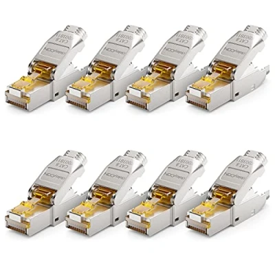 Afbeelding van deleyCON 8x CAT 8 RJ45 Netwerkstekker Gereedschapsloos Afgeschermd 40 Gbit/s voor Raw Cable Starre Installatiekabel Connector Ethernet LAN DSL Patchkabel