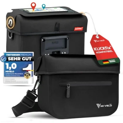 Afbeelding van MIVELO Klickfix Stuurtas voor fiets, 100% waterdicht, fietstas stuur, afneembaar vak mobiele telefoon, stuurtas, geschikt e bike (zwart)