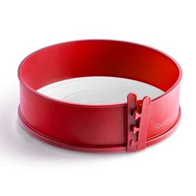 Afbeelding van coox Springvorm met porseleinen bodem, diameter 26 cm, in rood, bak en direct op de plaat serveren snijden, geen omzetten nodig
