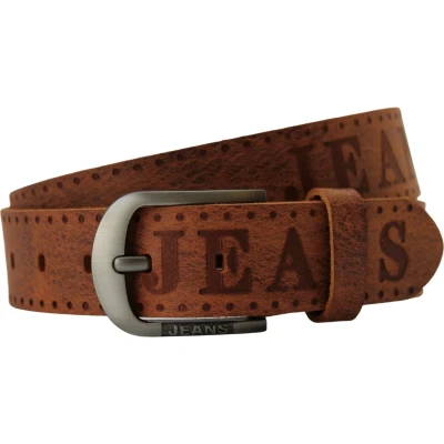 Afbeelding van Fana Belts Exclusieve heren dames riemen leer cognac Maat 120 riem opdruk jeans Jeansriem Leren dames/heren